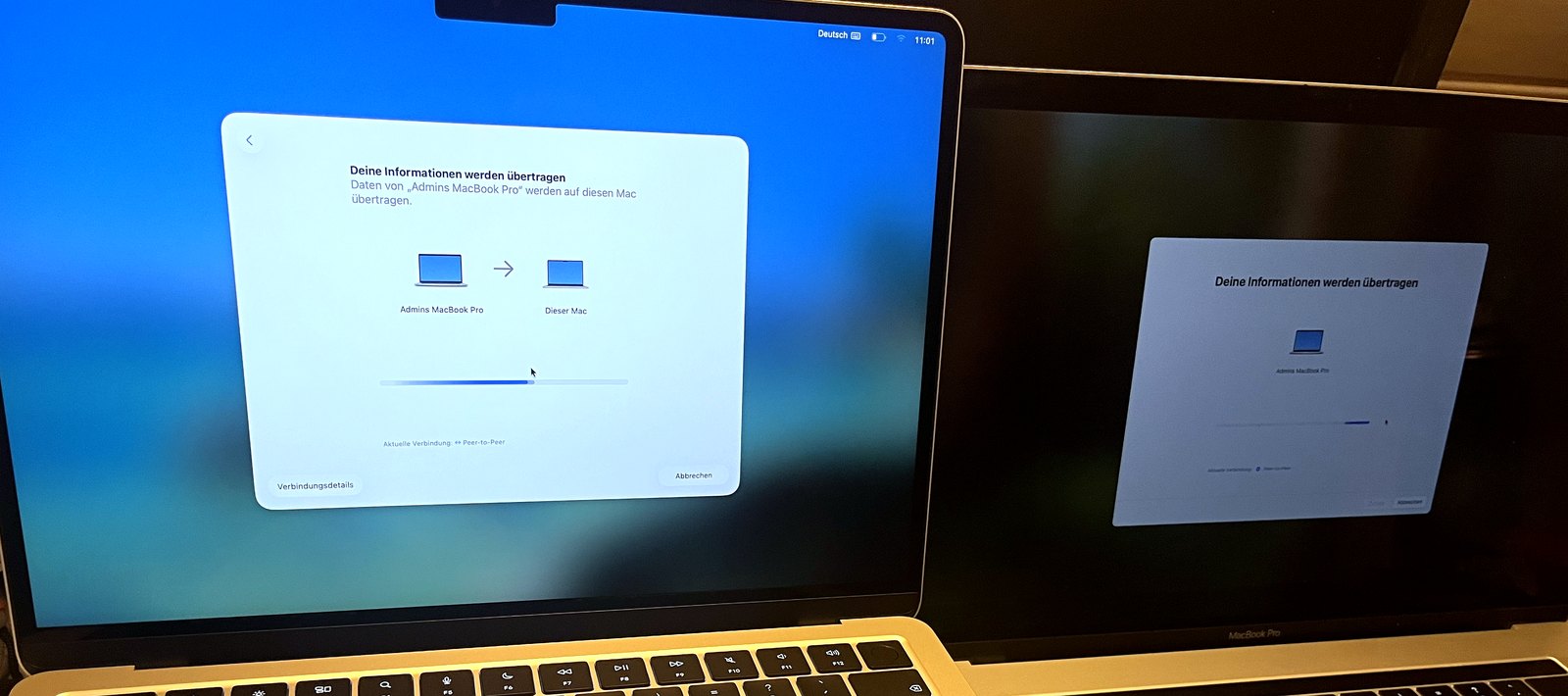 Datenumzug zwischen zwei MacBooks – Übertragung läuft